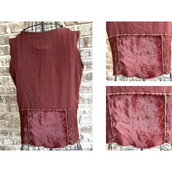 Vintage Nooshin Femme Sleeveless Top Medium Plum Lace Velour Scoop Neck … - Picture 7 of 12